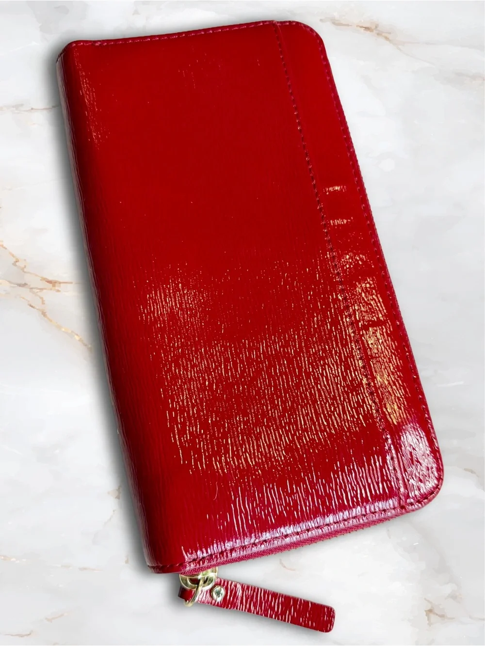 Kate Spade Red Cedar Leather Street Lacey Zip Around Wallet Gold Tone Hardware